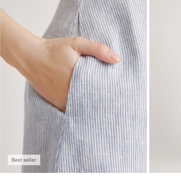 Quince NWT 100% European linen button front dress with pockets. Navy and white. - Picture 3 of 10